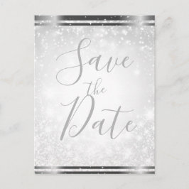 Witte Glans Elegante Winter Huwelijk Save the Date Aankondigingskaart