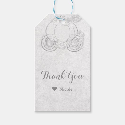 Witte glanzende Assepoester koets feest gunst Cadeaulabel (Voorkant)