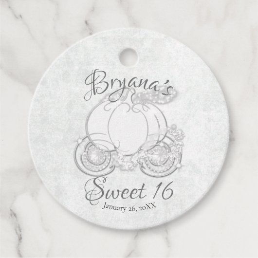 Witte glanzende Assepoester Koets Trouwcadeau Bedankjes Labels (Voorkant)