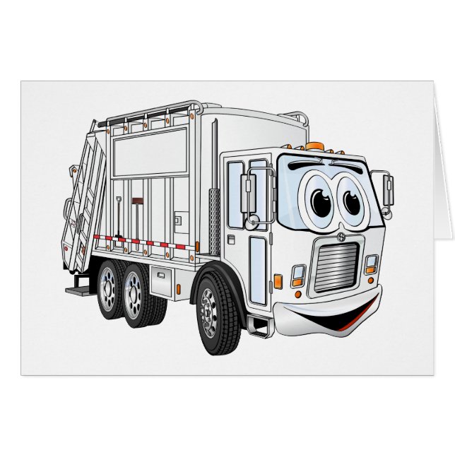 Witte glimlachende vuilniswagen Cartoon (Voorkant Horizontaal)