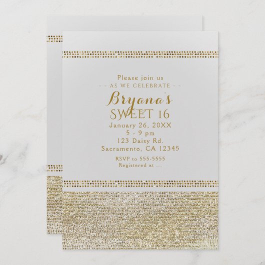 Witte & glinsterende gouden glam chic feestelijke  kaart (Voorkant / Achterkant)