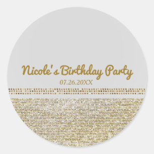 Witte & glinsterende gouden glamoureuze feestfavor ronde sticker