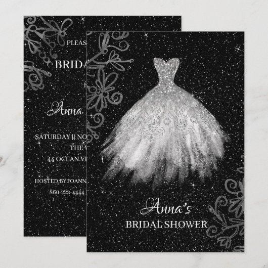 *~* Witte Glitter Bruidsjurk Bruidsjurk Shower Kaart (Voorkant / Achterkant)