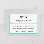 Witte Glitter en Blauwgroen Lijst- RSVP Response K (Voorkant / Achterkant)