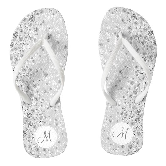 Witte glitter en diamant teenslippers (Voetbed)