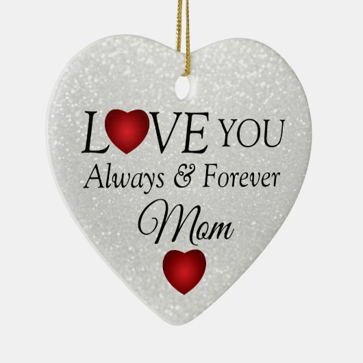 Witte glitter en rode harten keramisch ornament (Rechts)