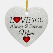 Witte glitter en rode harten keramisch ornament (Voorkant)