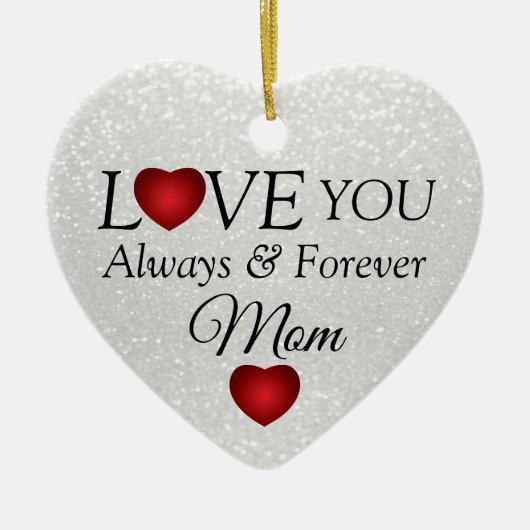 Witte glitter en rode harten keramisch ornament (Voorkant)