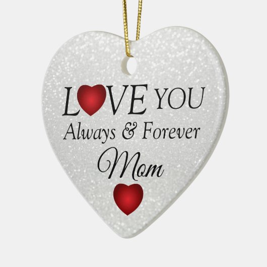 Witte glitter en rode harten keramisch ornament (Links)