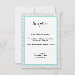 Witte Glitter en Teal Frame- Ontvangst Uitnodiging