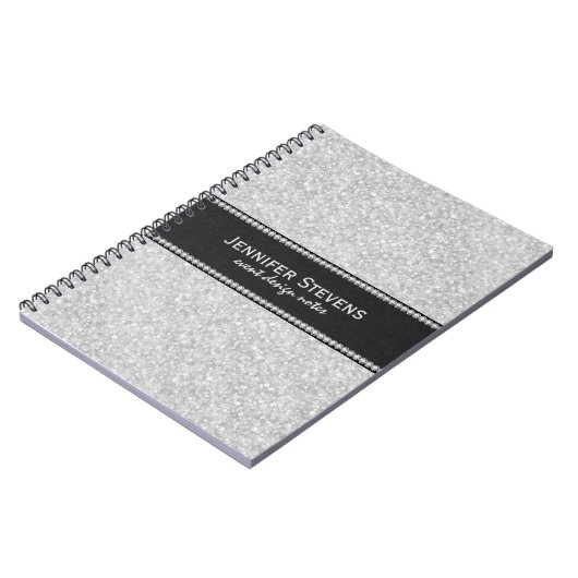 Witte glitter en zwarte sparkels notitieboek (Linkerzijde)