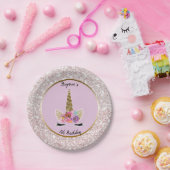 Witte Glitter Glam Eenhoorn Roze Verjaardagsfeest Papieren Bordje (Feest)