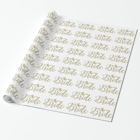 Witte glitter & Gold-The Bride-tekst Design Patter Cadeaupapier (Uitgerold)