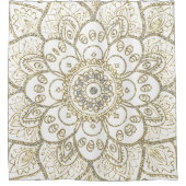 Witte Glitter & Gouden Bloemen Mandala Douchegordijn (Voorkant)