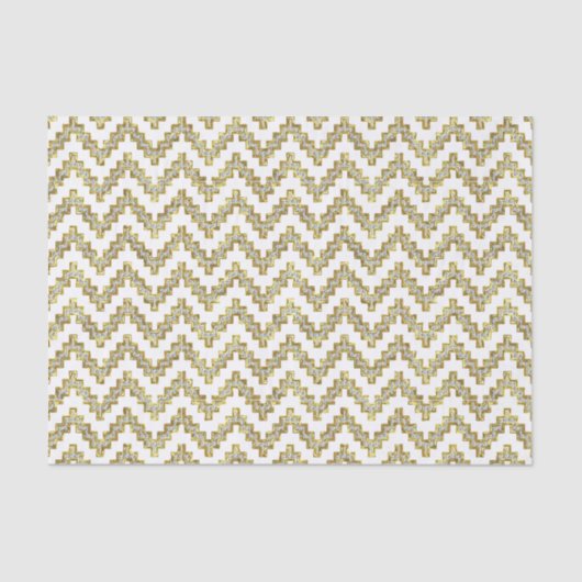Witte glitter Ikat Chevron over witte achtergrond Tissuepapier (Voorkant)