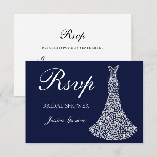 Witte Glitter Jurk Verjaardag / Bruidsmeisjes Uitn RSVP Kaartje (Voorkant / Achterkant)