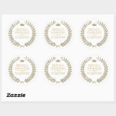 Witte glitter laurierkrans ronde sticker (Vel)