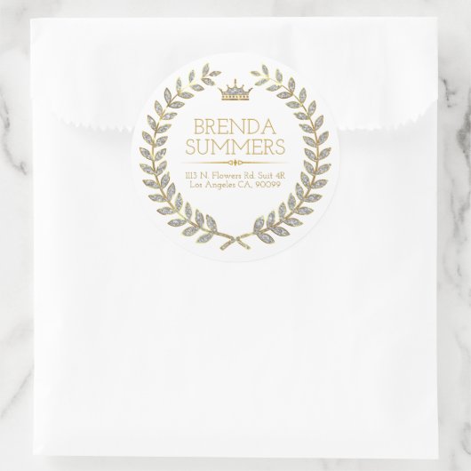 Witte glitter laurierkrans ronde sticker (Tas)