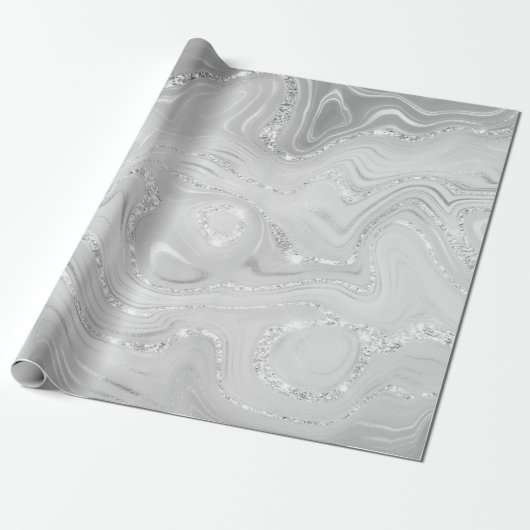 Witte glitter luxe patroon cadeaupapier (Uitgerold)