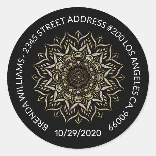 Witte glitter mandala harten en zeugen ronde sticker (Voorkant)