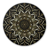 Witte glitter mandala harten zwarte achtergrond keramische knop (Voorkant)