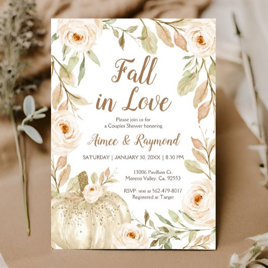 Witte glitter pompoen koppels douche kaart