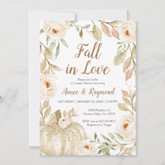 Witte glitter pompoen koppels douche kaart (Voorkant)