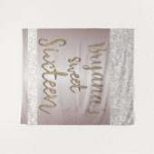 Witte Glitter Roze Blush Sweet 16 Achtergrond Wandkleed (Voorkant (horizontaal))