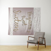 Witte Glitter Roze Blush Sweet 16 Achtergrond Wandkleed (In Situ (horizontaal))
