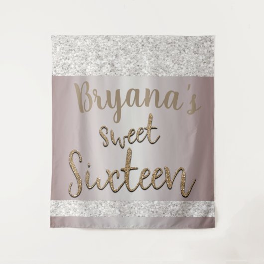 Witte Glitter Roze Blush Sweet 16 Achtergrond Wandkleed (Voorkant)