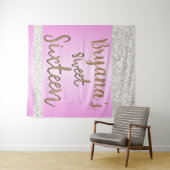 Witte Glitter Roze Feestelijke Sweet 16 Achtergron Wandkleed (In Situ (horizontaal))