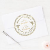 Witte & Glitter Typografische Kerstmis & Engelen Ronde Sticker (Envelop)