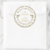 Witte & Glitter Typografische Kerstmis & Engelen Ronde Sticker (Tas)