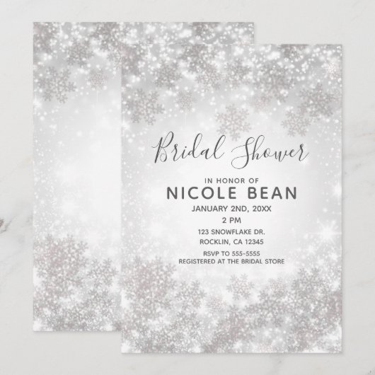 Witte Glitter Winter Wonderland Bruidsdouche Kaart (Voorkant / Achterkant)
