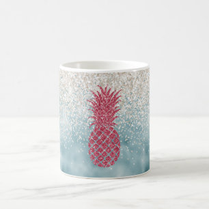 Witte Glitterie Sparkle Roze Ananas Koffiemok