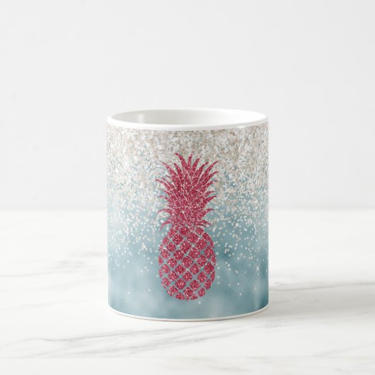 Witte Glitterie Sparkle Roze Ananas Koffiemok (Center)