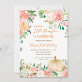 Witte glitterpompoen met Floral-Birthday  Kaart (Voorkant)