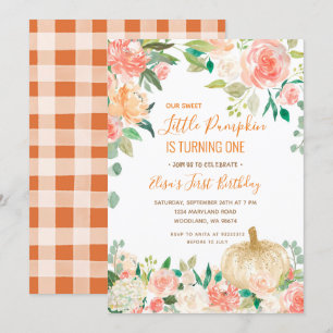 Witte glitterpompoen met Floral-Birthday  Kaart