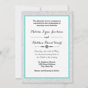 Witte glitters en turquoise lijst - Trouwuitnodigi Kaart