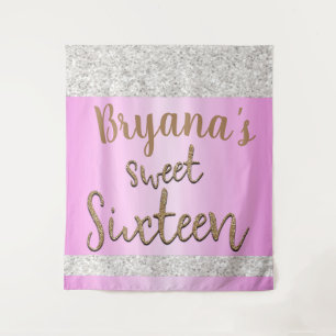 Witte glitters glinster roze feest Sweet 16 achter Wandkleed