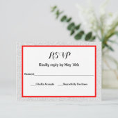 Witte Glitters & Rode Lijst - RSVP-reactiekaart RSVP Kaartje (Staand voorkant)