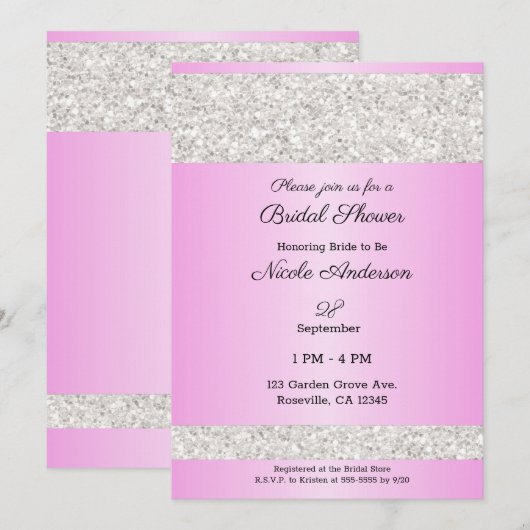 Witte Glitters Schittering Roze Glam Bruidsmeisjes Kaart (Voorkant / Achterkant)