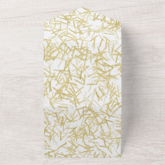 Witte Glitzy Gouden Confetti bruiloft All In One Uitnodiging (Buitenkant)