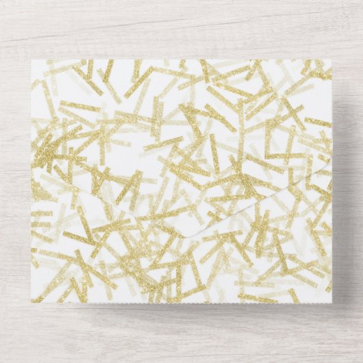 Witte Glitzy Gouden Confetti bruiloft All In One Uitnodiging (Achterkant)