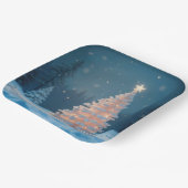 Witte gloeiende kerstboom in sneeuw papieren bordje (Gebogen)