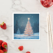 Witte gloeiende kerstboom in sneeuw servet (Insitu)