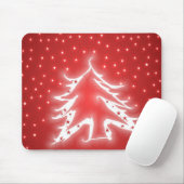 Witte gloeiende kerstboomsterren op rode muismat (Met muis)