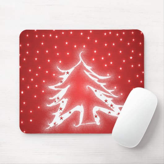 Witte gloeiende kerstboomsterren op rode muismat (Met muis)