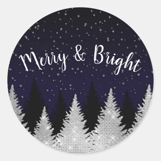 Witte gloeiende kerstverlichting Glitter Bomen Sne Ronde Sticker (Voorkant)
