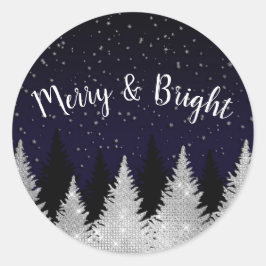 Witte gloeiende kerstverlichting Glitter Bomen Sne Ronde Sticker